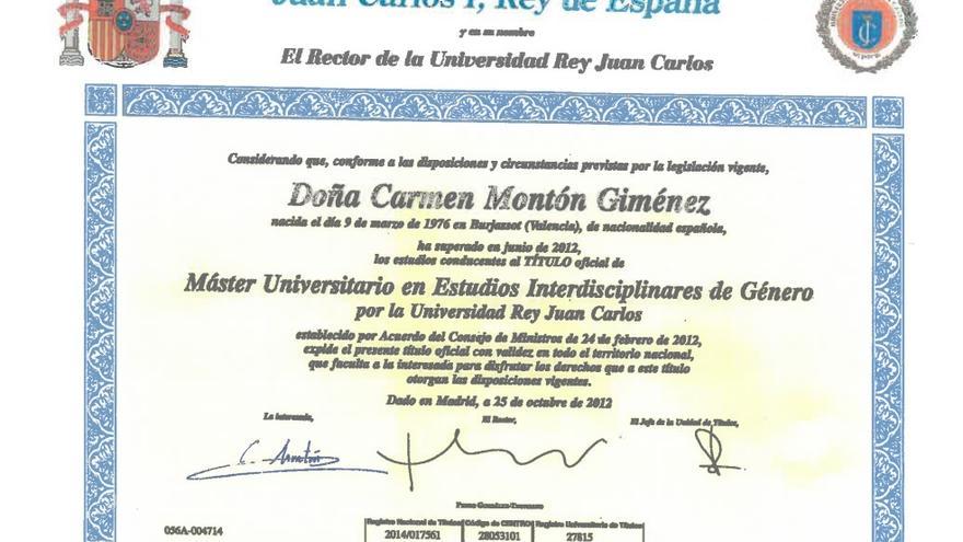 La ministra de Sanidad obtuvo un máster en la Rey Juan Carlos plagado de irregularidades Titulo-Carmen-Monton-posterior-aparece_EDIIMA20180909_0312_8